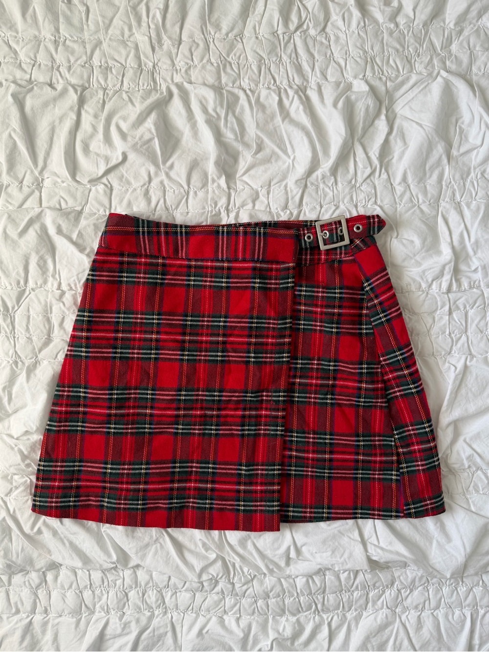Brandy Melville J Galt Red Tartan Wrap Mini Skirt with Buckle S